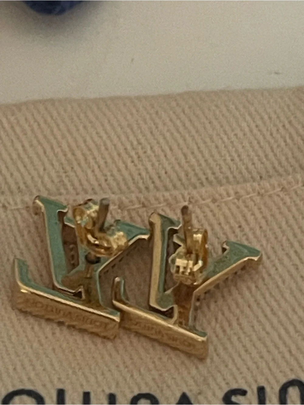 Louis Vuitton Gold Crystal-Embellished LV Logo Stud Earrings